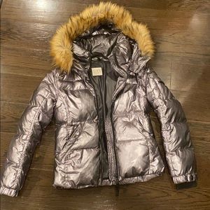 Metallic Winter Jacket with Fur Hood